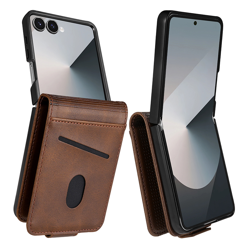 Leather Wallet Card Holder Phone Cover - เคสโทรศัพท์แบบกระเป๋าใส่บัตรหนังสำหรับ Samsung Galaxy Z Flip 8