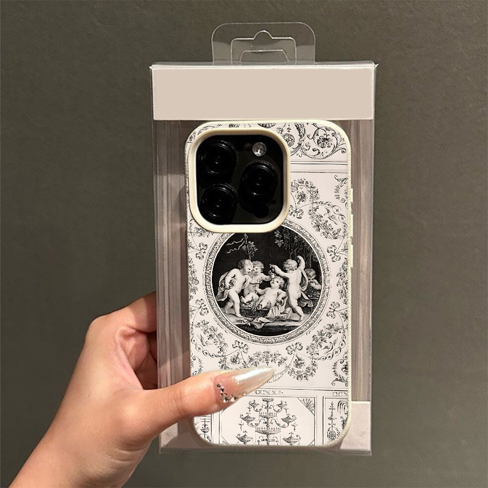 Vintage Floral Pattern Soft Case - เคสโทรศัพท์ลายเทวดาสไตล์บาโรกวินเทจ สำหรับผู้หญิง สำหรับ iPhone 18 17