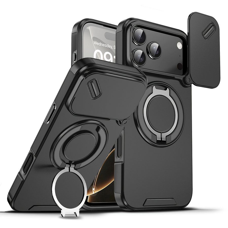 Heavy Duty 360 Full Body Protective Case - เคสโทรศัพท์แม่เหล็กกันกระแทกแบบทนทานพิเศษ พร้อมฝาปิดเลนส์กล้องแบบเลื่อน และหมุนได้ 360 องศา °